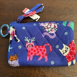 Vera Bradley Zip ID Case with Key Ring in Catnip Christmas NEW